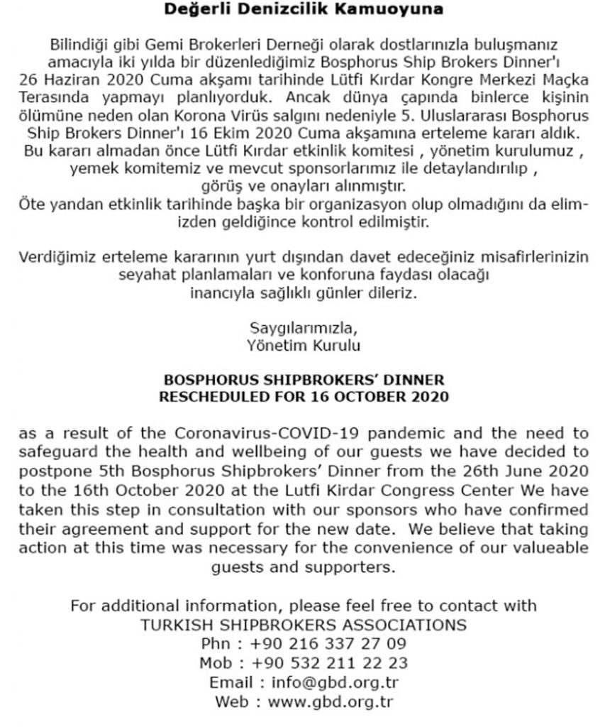 BOSPHORUS SHİP BROKERS DİNNER EKİM'DE 2 ship brokers dinner gemi brokerleri dernegi