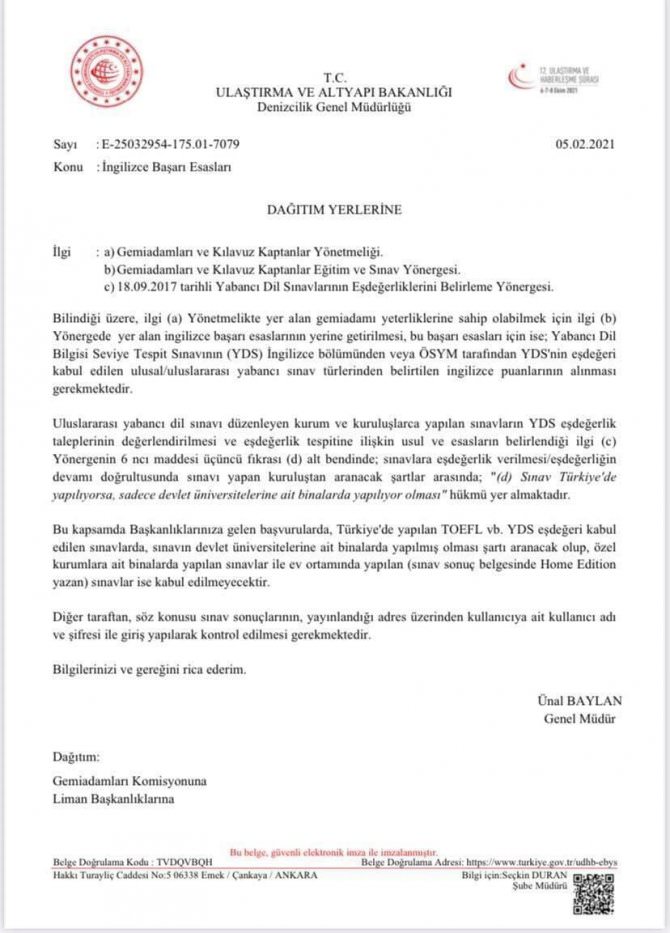 DENİZCİLİK GENEL MÜDÜRLÜĞÜ ONLİNE YDS'Yİ KABUL ETMEYECEK 2 denizcilikgenelmudurlugu yds yabancidilsinavi