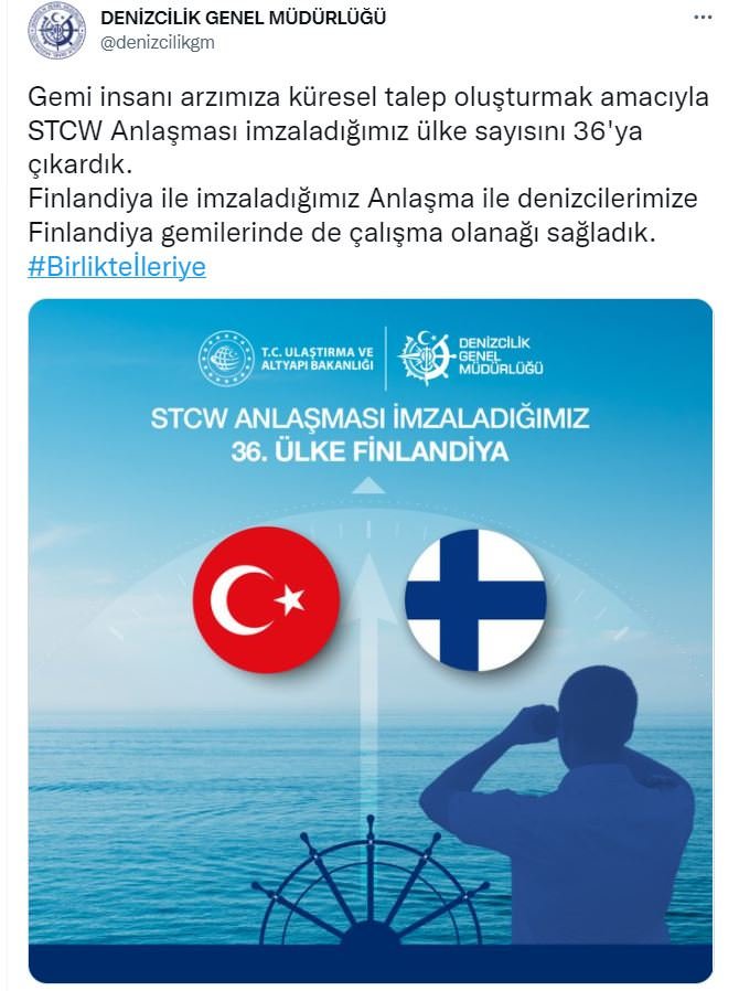 TÜRKİYE İLE FİNLANDİYA ARASINDA GEMİ ADAMLARI YETERLİLİK ANLAŞMASI 2 Turkiye ile Finlandiya