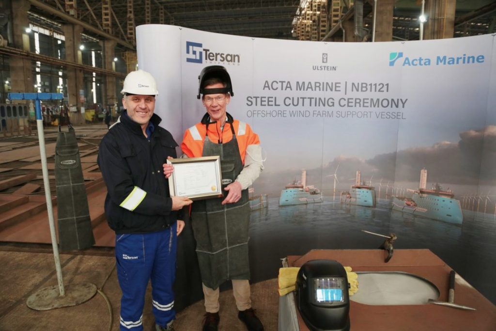 TERSAN SHIPYARD CUTS STEEL FOR THE SERVICE SUPPORT VESSEL BUILT FOR ACTA MARINE 3 acta3